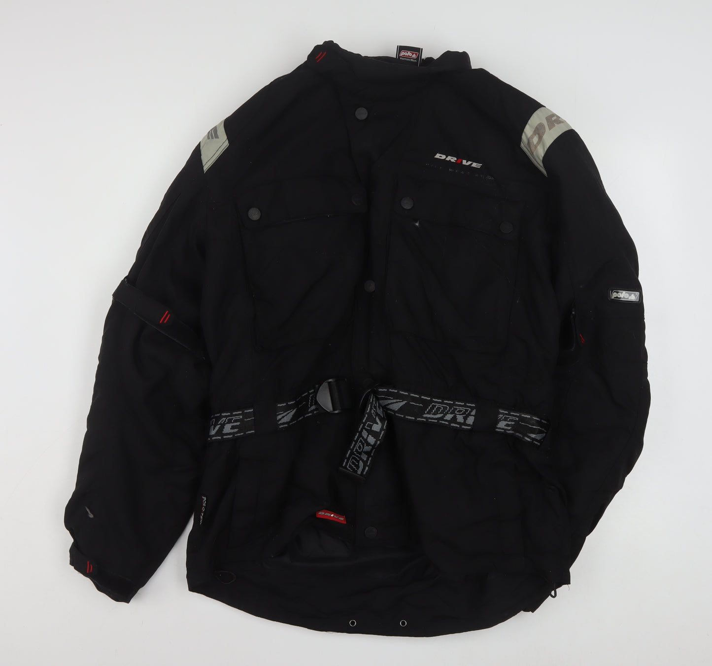 Polo Men’s Black XL Motorcycle Jacket Belted Reflective Water Resistant