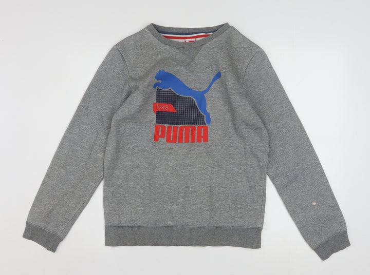 Puma Boys Grey 164 Pullover Crew Neck Sweatshirt with Logo Graphic