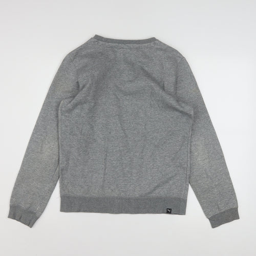 Puma Boys Grey 164 Pullover Crew Neck Sweatshirt with Logo Graphic