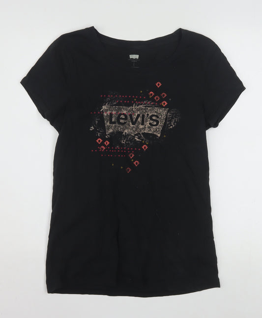 Levi's Womens Black Cotton Logo T-Shirt Size L Short Sleeve Casual