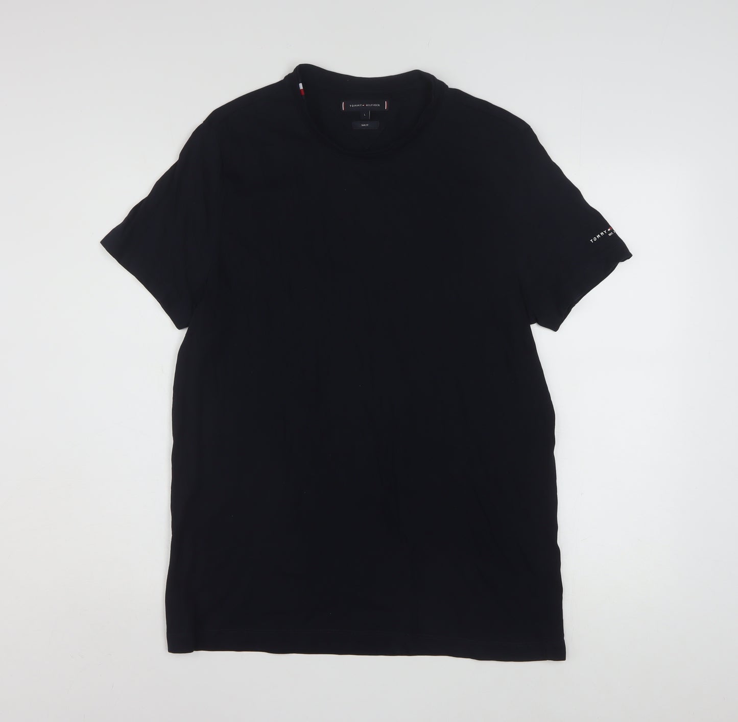 Tommy Hilfiger Men's Black Slim Fit Cotton T-Shirt Size L