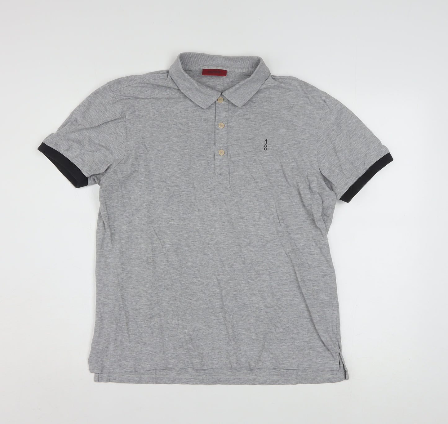 Hugo Boss Men's Grey Cotton Polo Shirt L Short Sleeve Designer