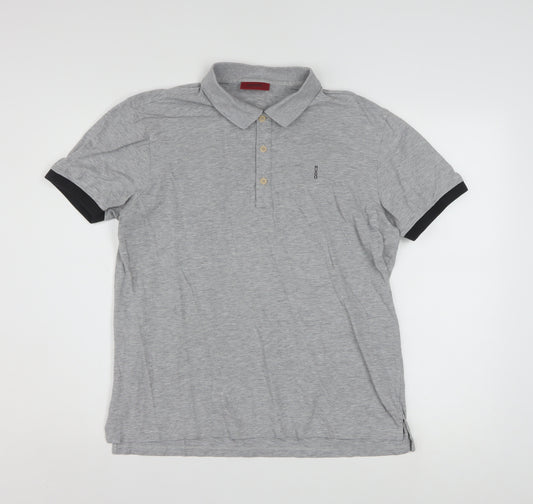 Hugo Boss Men's Grey Cotton Polo Shirt L Short Sleeve Designer