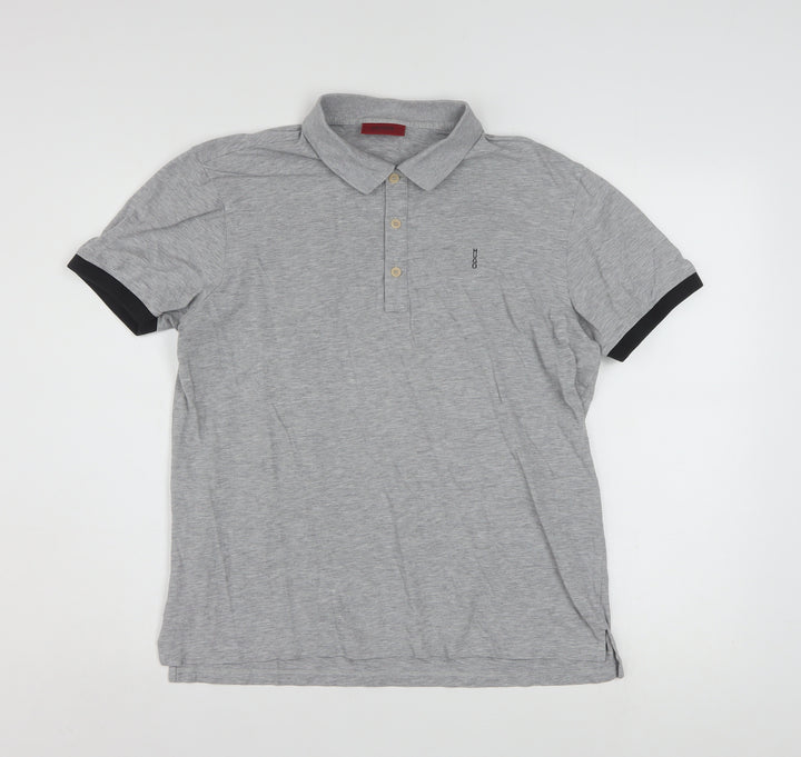 Hugo Boss Men's Grey Cotton Polo Shirt L Short Sleeve Designer