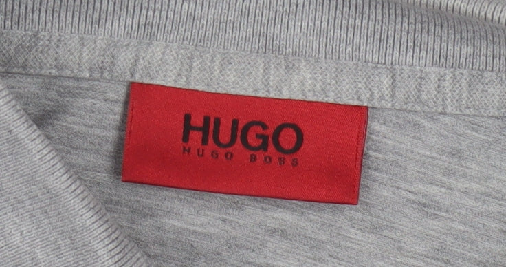 Hugo Boss Men's Grey Cotton Polo Shirt L Short Sleeve Designer