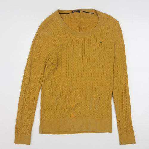 Tommy Hilfiger Men’s Yellow Cable-Knit Cotton Jumper Size L