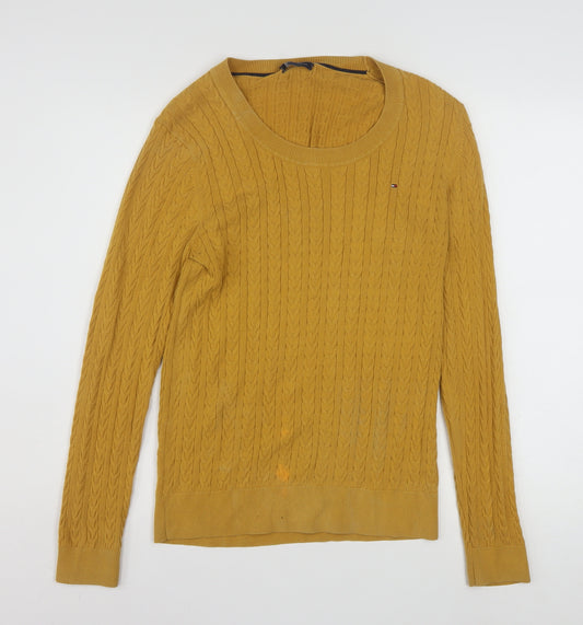 Tommy Hilfiger Men’s Yellow Cable-Knit Cotton Jumper Size L
