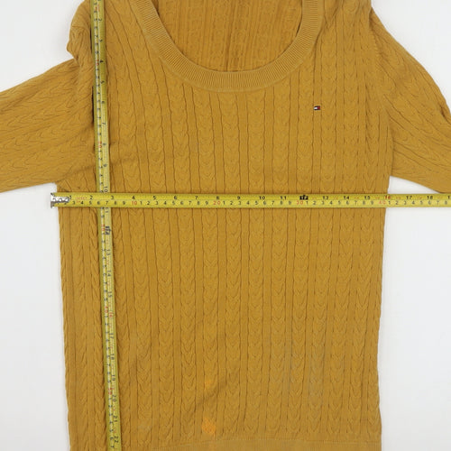 Tommy Hilfiger Men’s Yellow Cable-Knit Cotton Jumper Size L