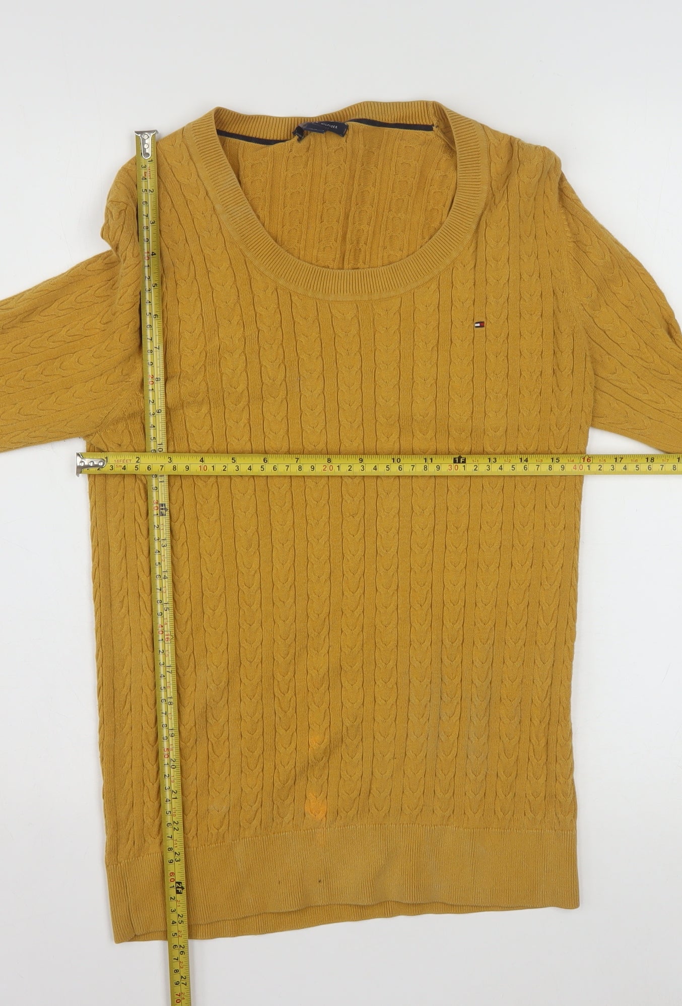 Tommy Hilfiger Men’s Yellow Cable-Knit Cotton Jumper Size L