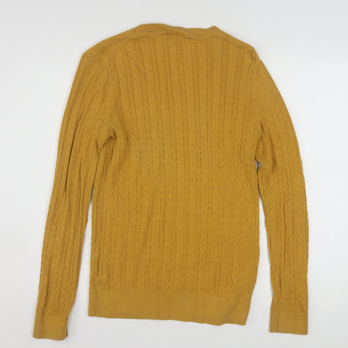Tommy Hilfiger Men’s Yellow Cable-Knit Cotton Jumper Size L
