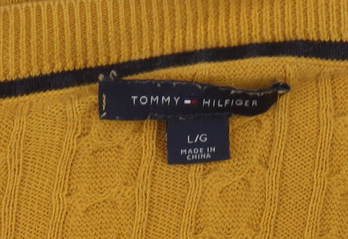 Tommy Hilfiger Men’s Yellow Cable-Knit Cotton Jumper Size L