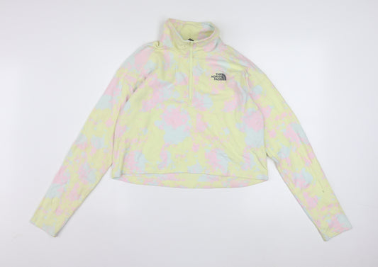 The North Face Womens Yellow Tie Dye 1/4 Zip Fleece Sweatshirt M