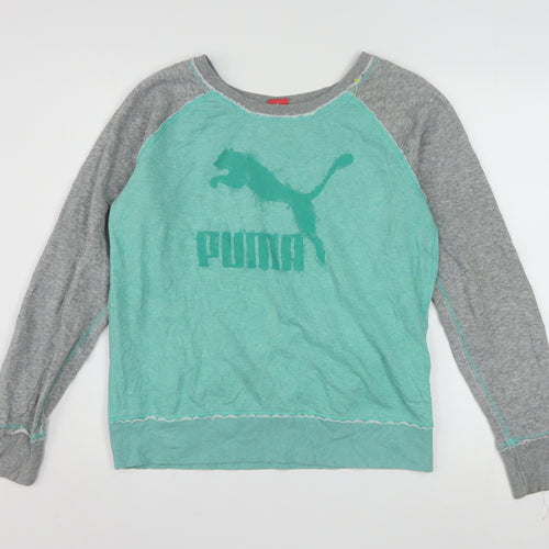 Puma Women’s Green & Grey Pullover Sweatshirt UK 14 Cotton Blend