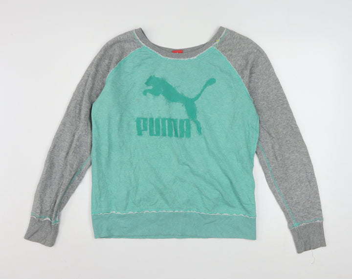 Puma Women’s Green & Grey Pullover Sweatshirt UK 14 Cotton Blend