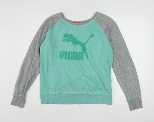 Puma Women’s Green & Grey Pullover Sweatshirt UK 14 Cotton Blend