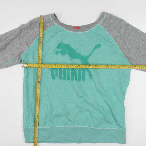 Puma Women’s Green & Grey Pullover Sweatshirt UK 14 Cotton Blend