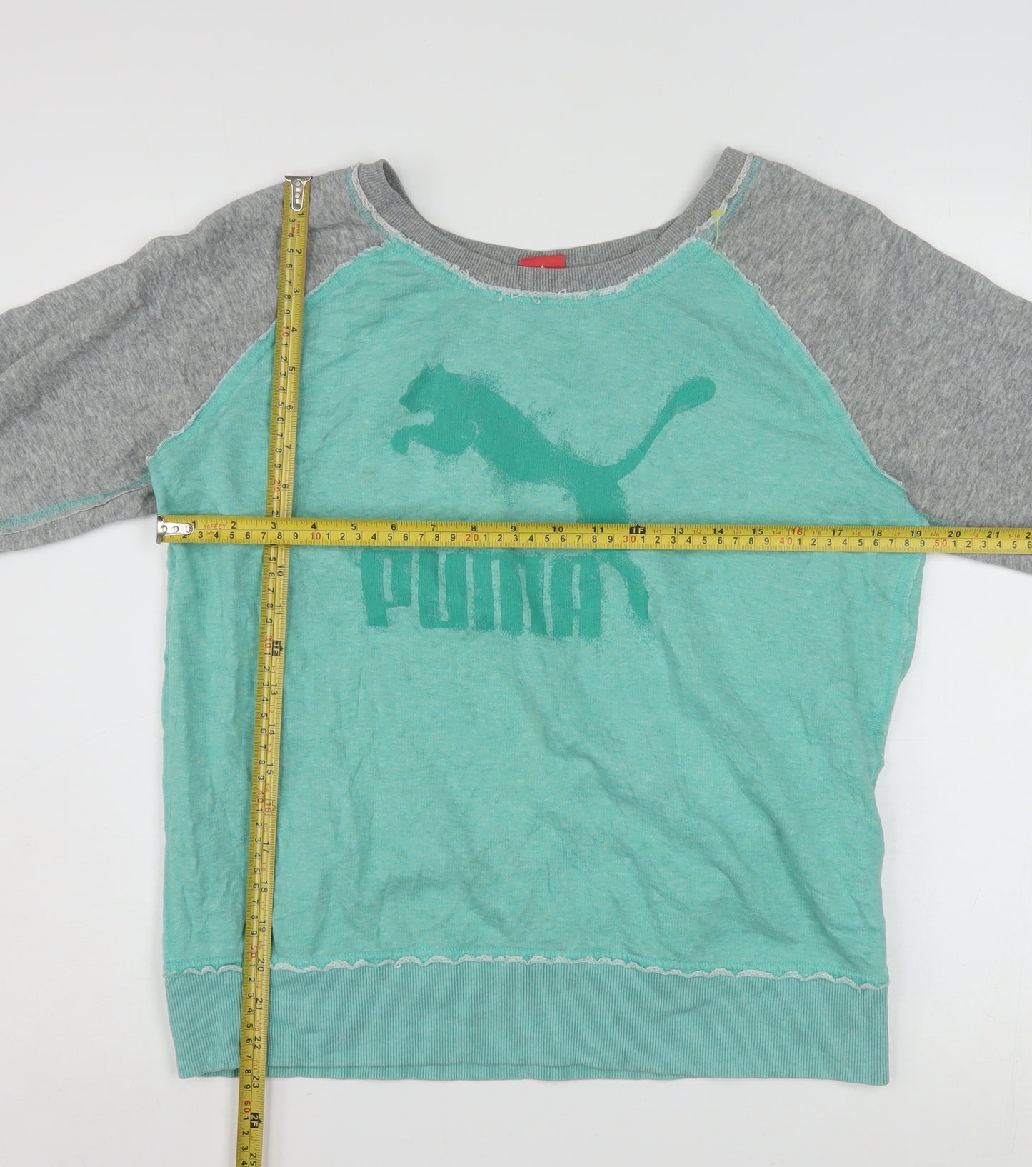 Puma Women’s Green & Grey Pullover Sweatshirt UK 14 Cotton Blend