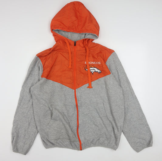 NFL Men's Grey Orange Full Zip Hoodie Large Sports Fleece