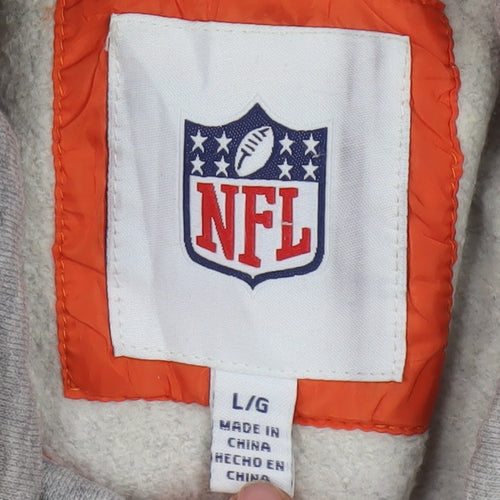NFL Men's Grey Orange Full Zip Hoodie Large Sports Fleece