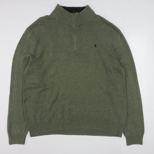 Polo Ralph Lauren Men's Green 2XL 1/2 Zip Cotton Jumper