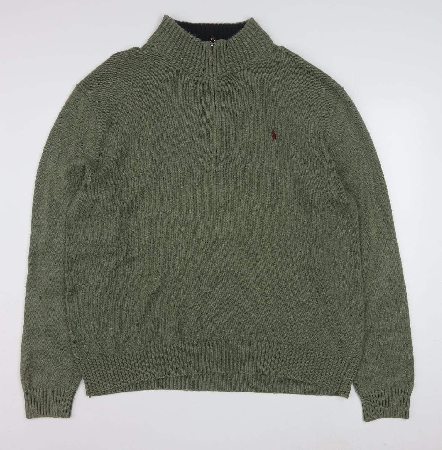 Polo Ralph Lauren Men's Green 2XL 1/2 Zip Cotton Jumper