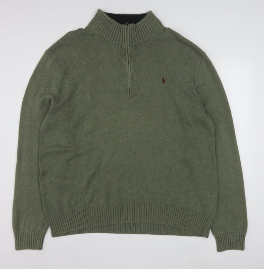 Polo Ralph Lauren Men's Green 2XL 1/2 Zip Cotton Jumper
