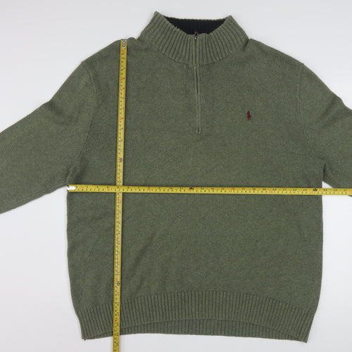 Polo Ralph Lauren Men's Green 2XL 1/2 Zip Cotton Jumper