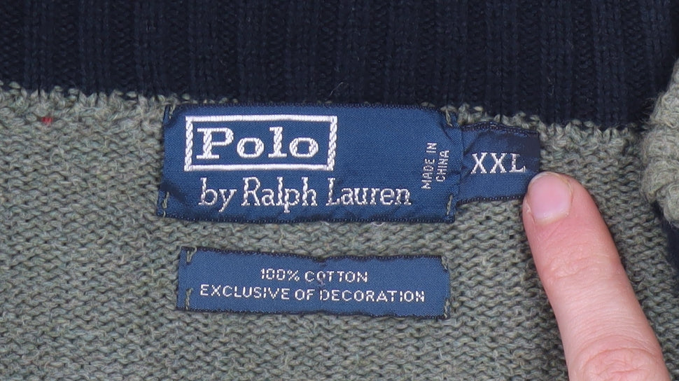 Polo Ralph Lauren Men's Green 2XL 1/2 Zip Cotton Jumper