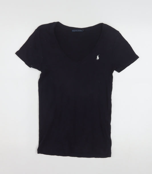 Ralph Lauren Women's Black V-Neck Cotton T-Shirt Size M