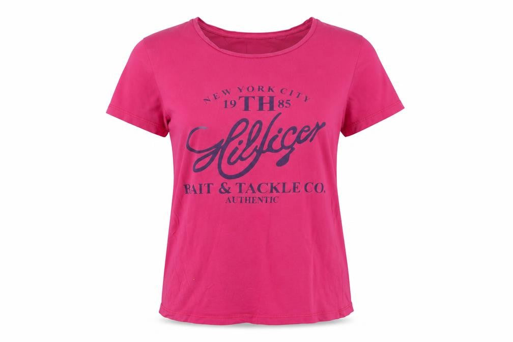 Front view of Tommy Hilfiger Women's Pink XL Basic Cotton Logo T-Shirt