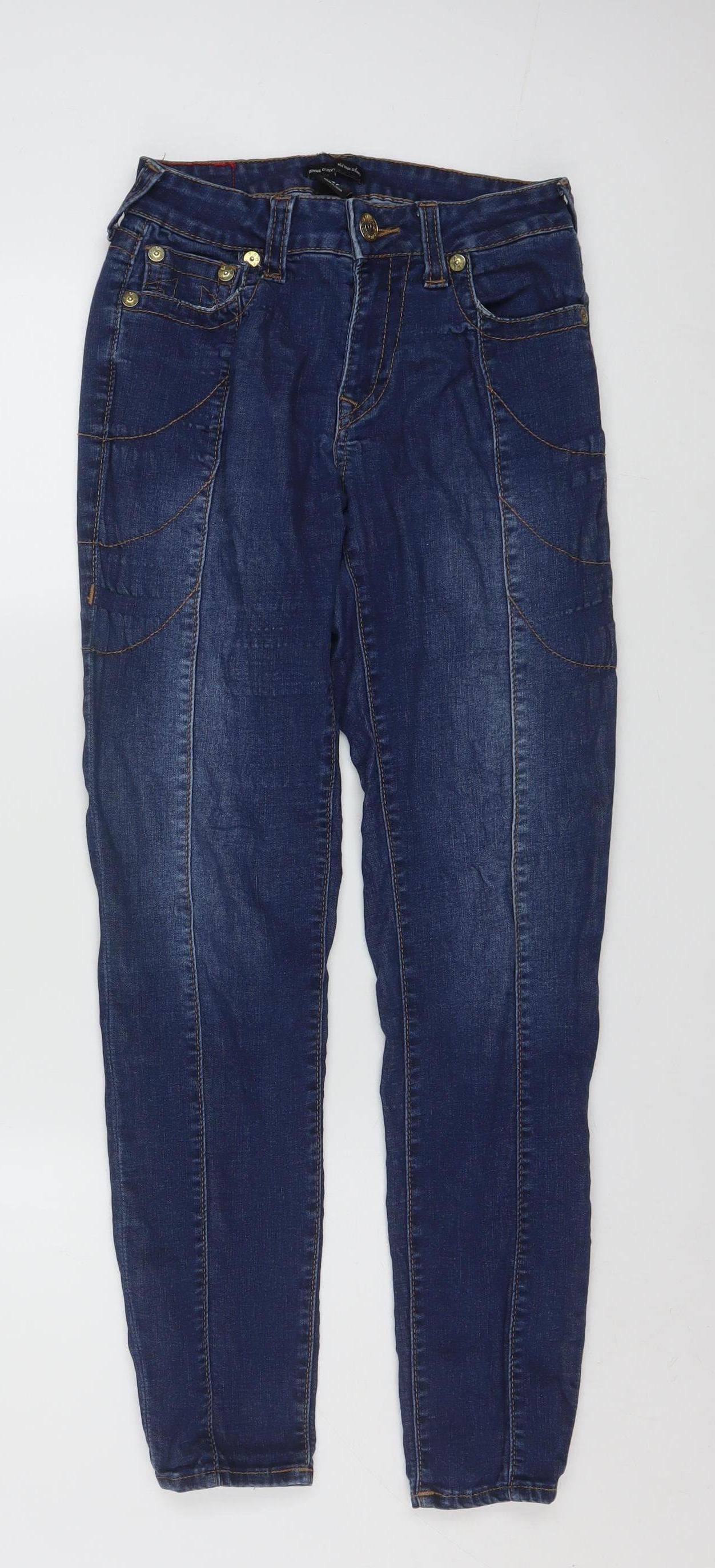 True Religion Women’s Blue Mid Rise Skinny Jeans Size 27 Slim Fit Denim