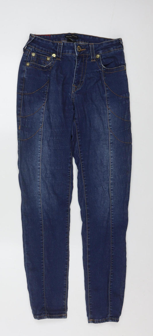 True Religion Women’s Blue Mid Rise Skinny Jeans Size 27 Slim Fit Denim
