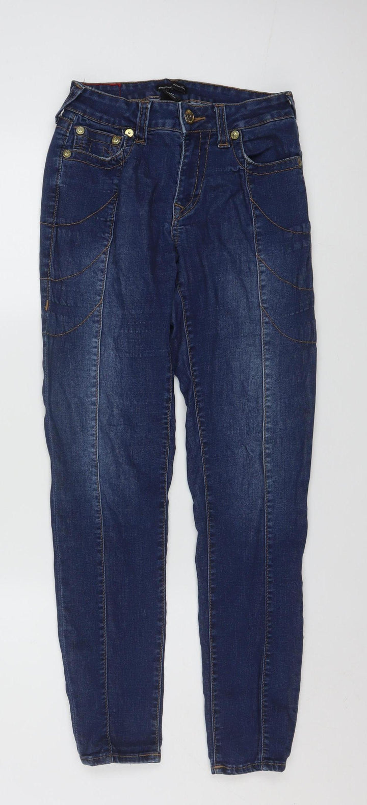 True Religion Women’s Blue Mid Rise Skinny Jeans Size 27 Slim Fit Denim