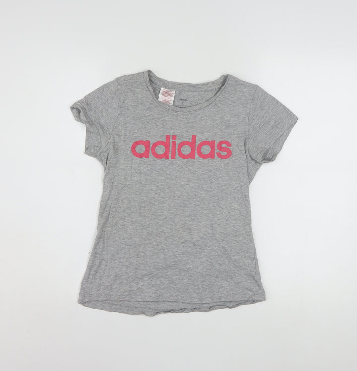 Adidas Women's Grey Basic Crew Neck Cotton T-Shirt Size L
