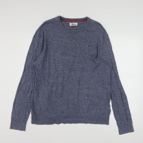 Tommy Hilfiger Men Blue Knit Cotton Crew Neck Pullover Sweatshirt L