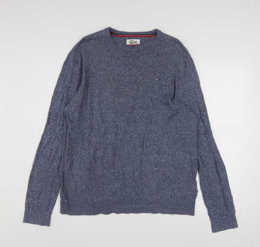 Tommy Hilfiger Men Blue Knit Cotton Crew Neck Pullover Sweatshirt L