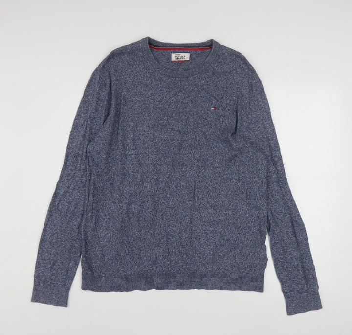 Tommy Hilfiger Men Blue Knit Cotton Crew Neck Pullover Sweatshirt L
