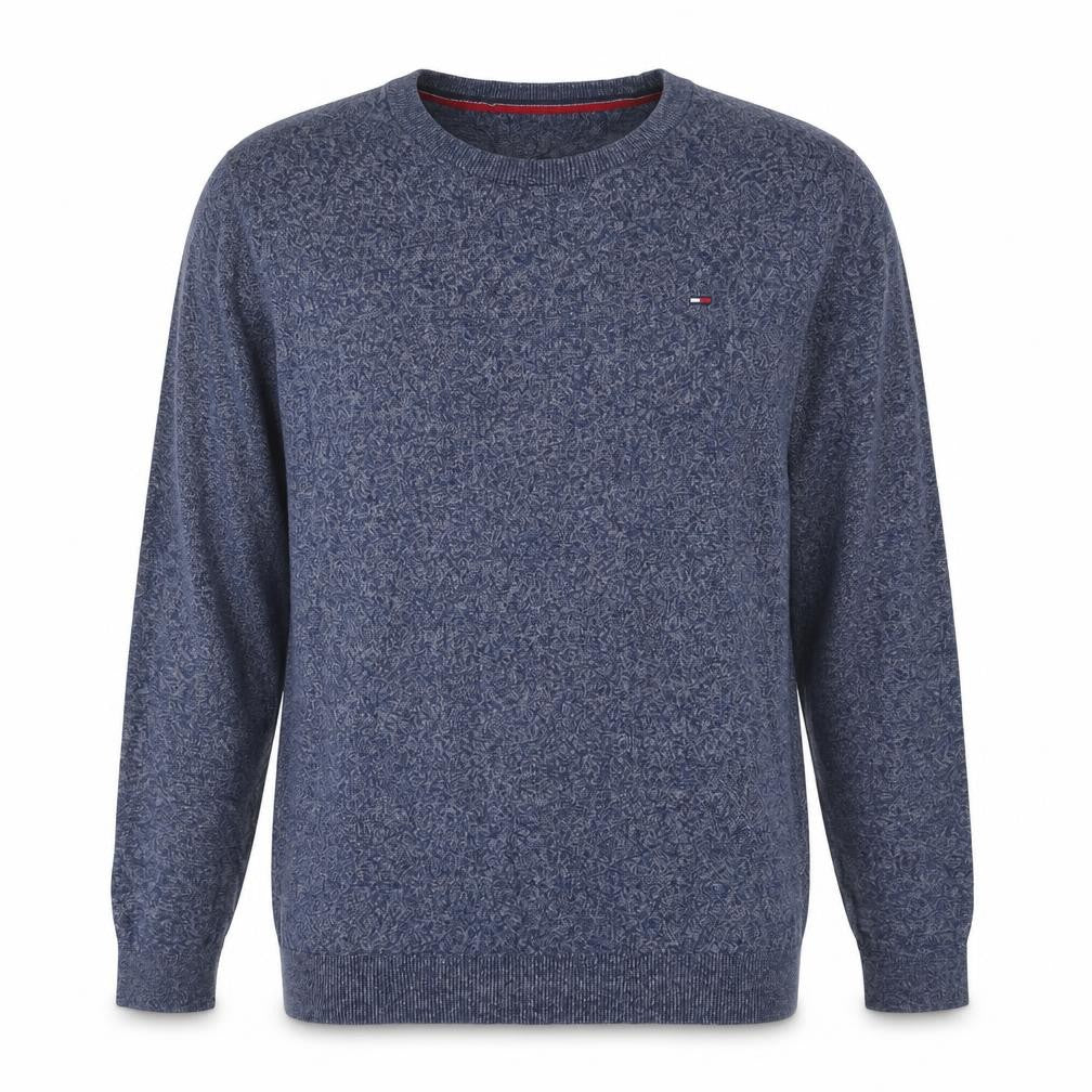 Front view of Tommy Hilfiger Men Blue Knit Cotton Crew Neck Pullover Sweatshirt L