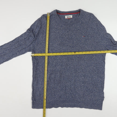 Tommy Hilfiger Men Blue Knit Cotton Crew Neck Pullover Sweatshirt L