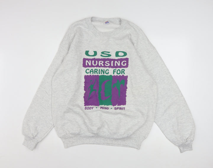 Jerzees Womens Grey USD Nursing Graphic Pullover Sweatshirt L