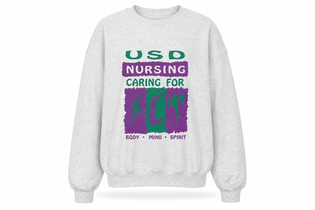 Front view of Jerzees women’s grey usd nursing graphic pullover sweatshirt l