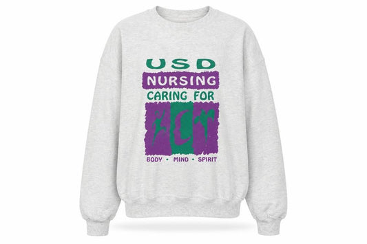 Front view of Jerzees women’s grey usd nursing graphic pullover sweatshirt l