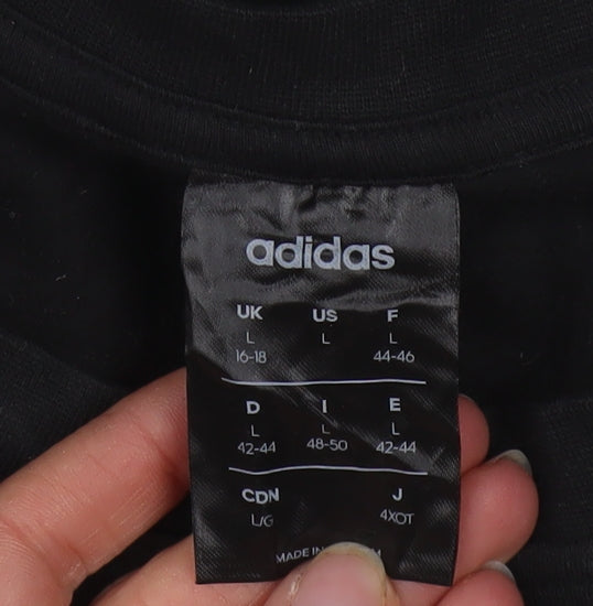 Adidas Womens Black L 16-18 Pullover Sweatshirt Cotton Blend