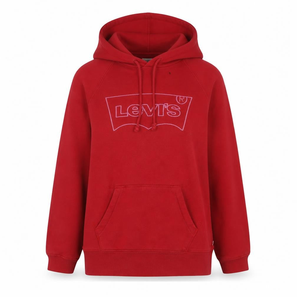 Front view of Levi's women’s red xs pullover hoodie with logo print