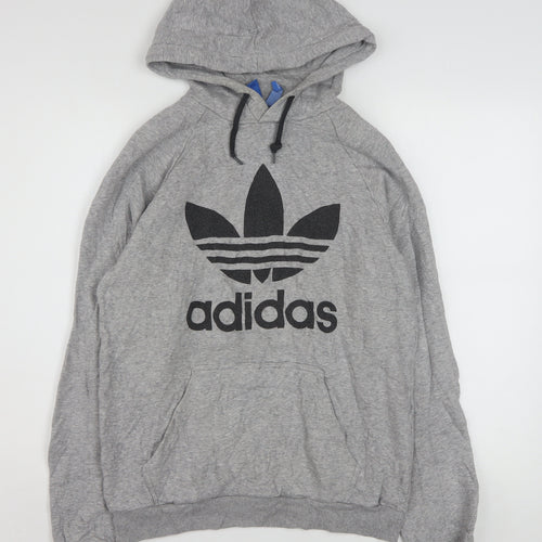 Adidas Mens Grey Pullover Hoodie M Graphic Logo Sportswear