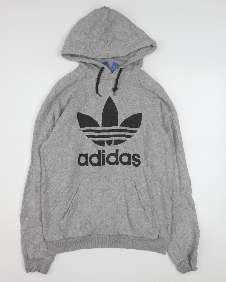 Adidas Mens Grey Pullover Hoodie M Graphic Logo Sportswear