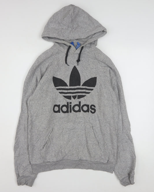 Adidas Mens Grey Pullover Hoodie M Graphic Logo Sportswear