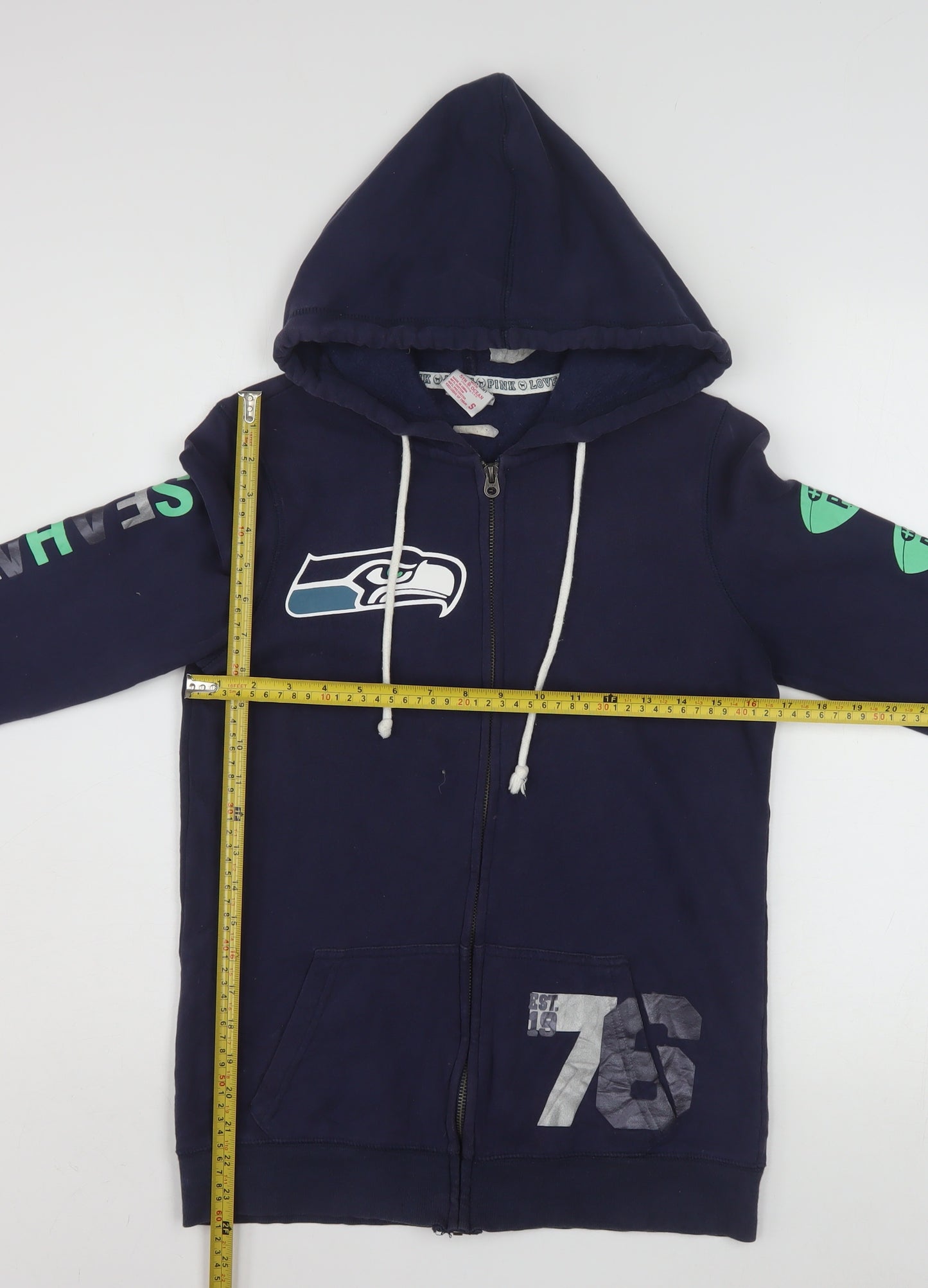 Victoria's Secret PINK Women Navy Full Zip Hoodie S Seahawks NFL 76 Cotton Blend