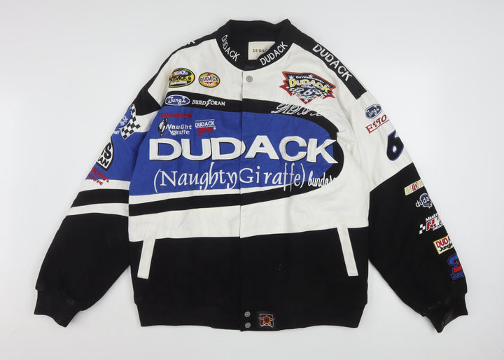 Dudack Men's Blue Varsity Racing Jacket Size M Embroidered Motorsport Style
