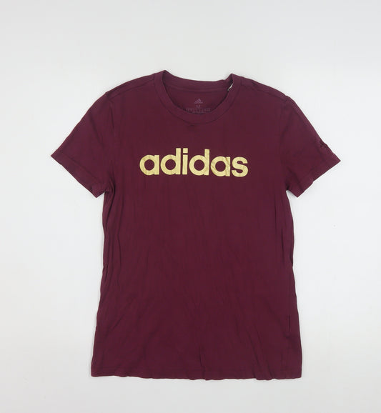 Adidas Womens Red Cotton Basic T-Shirt Size M Short Sleeve Sports Style